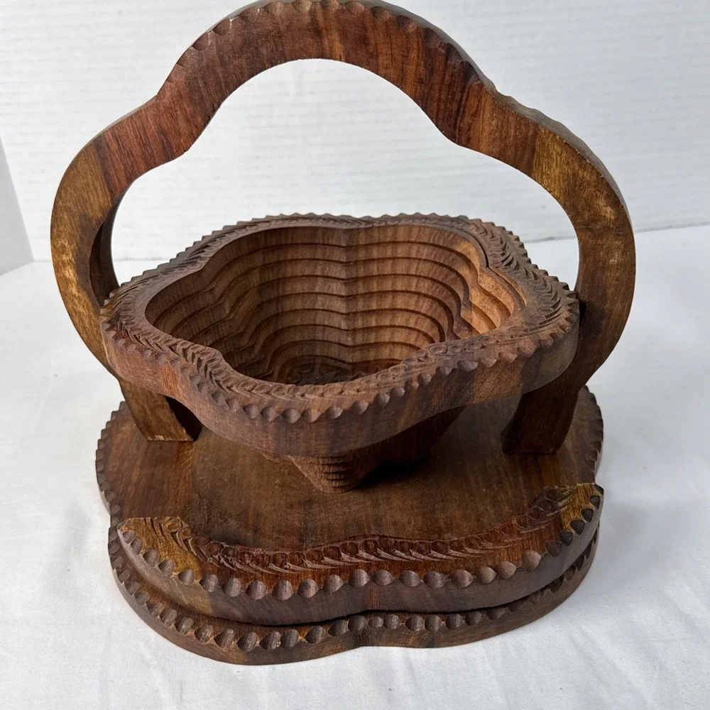 VTG.Folding Spiral Collapsible Wooden Swivel To Close. Afghanistan. bowl 7.5